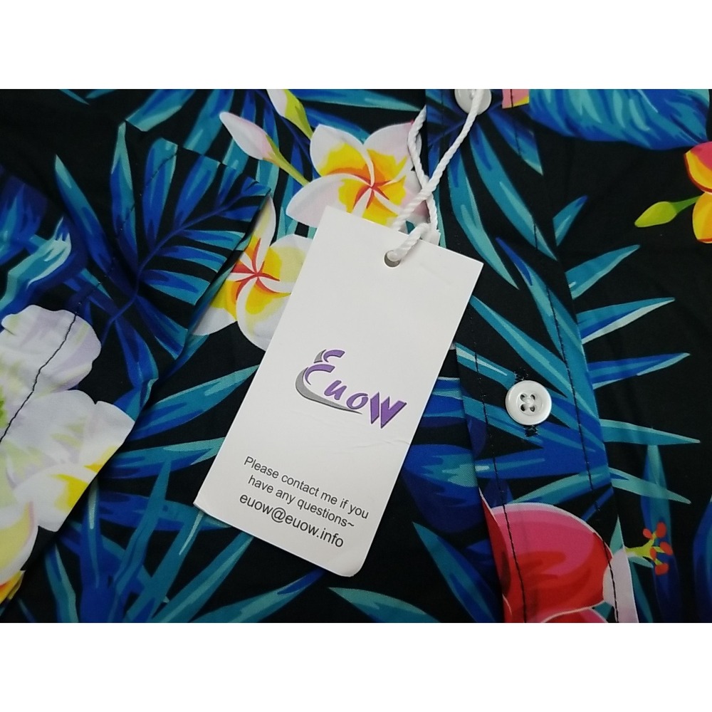 Euow Hawaiian Shirt Mens Floral Short Sleeve Button Up‎ Medium - Picture 3 of 8